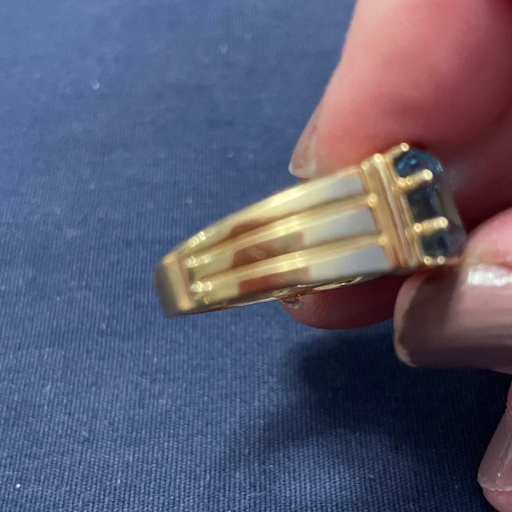 CID 14KP Elegant Gold and Blue Topaz Men’s Ring - Picture 4 of 5